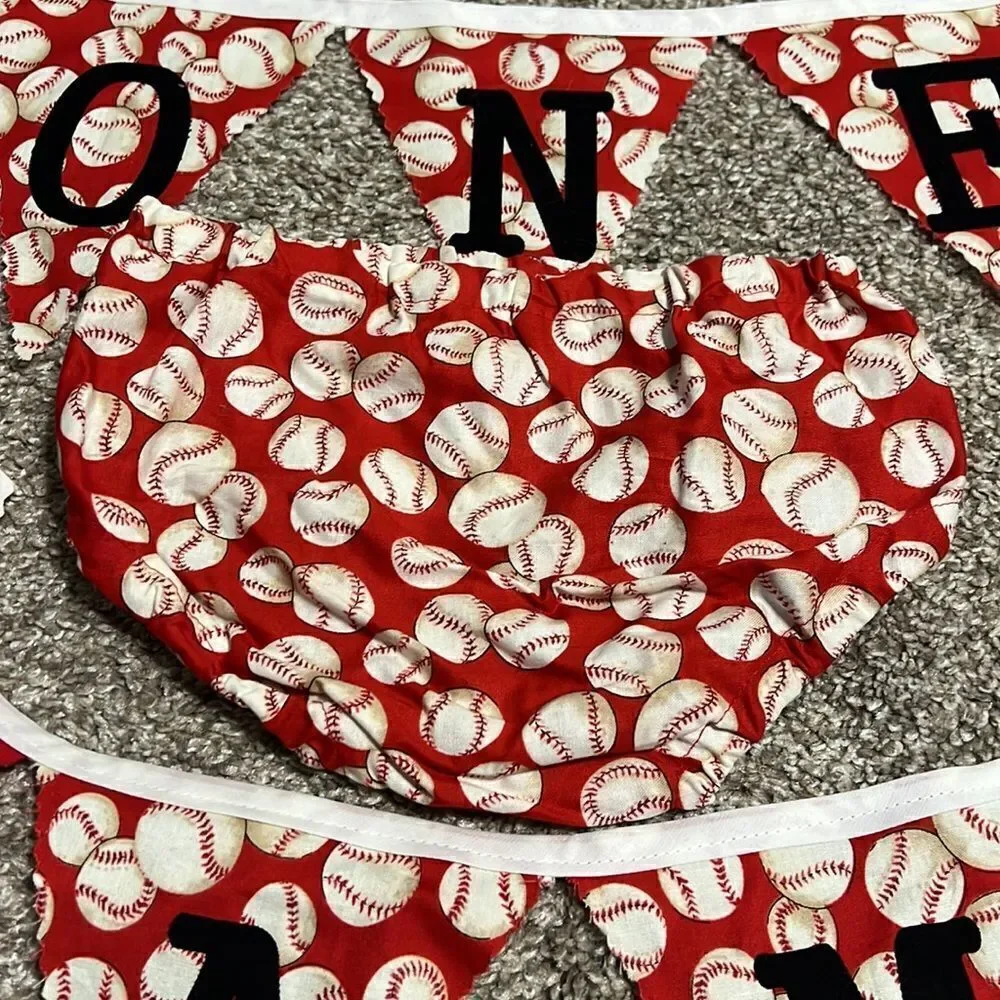 Baseball First Birthday Set ONE Banner Diaper Cover Cake Smash Boy